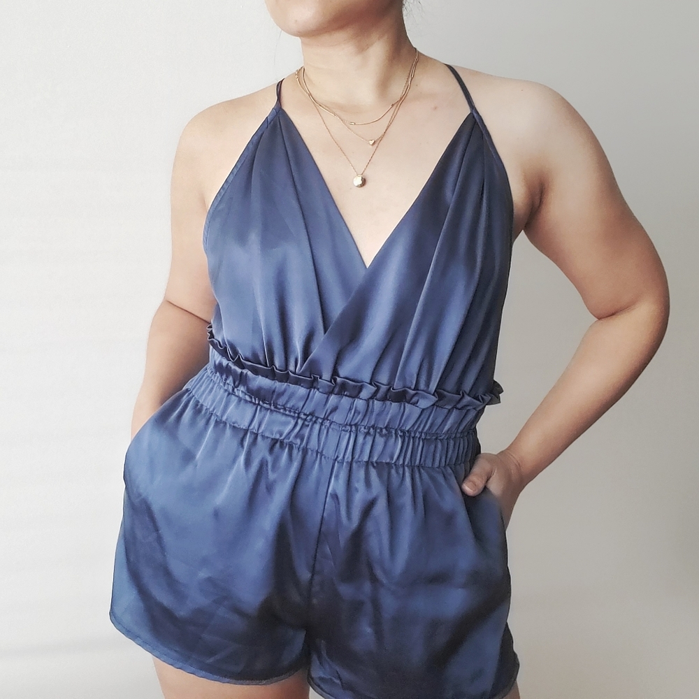 COCO & YVES Romper Shorts Cross Front Blue Size M